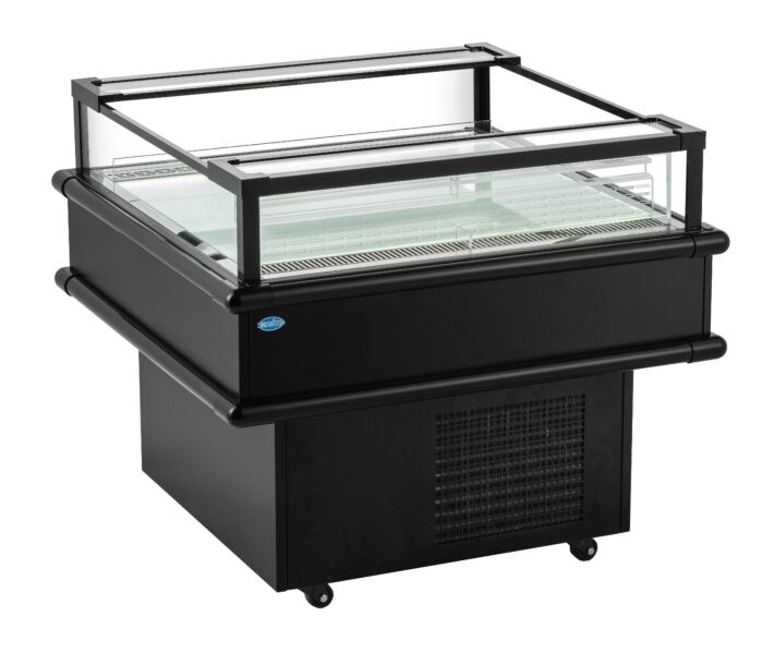 Zanduco 38" x 38" Black Refrigerated Island Top-Open Display Case with 120L Capacity - 110V, 320W - USA