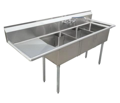Zanduco 18-Gauge Stainless Steel Three Tub Sink with Corner Drain