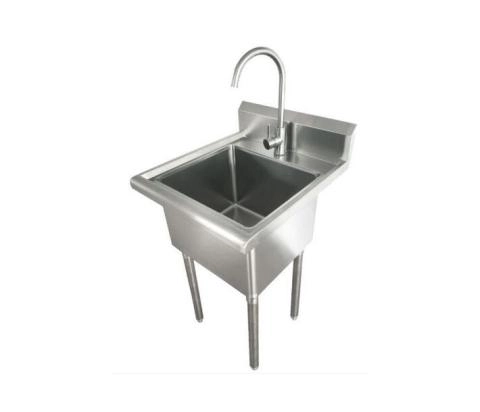 Zanduco Stainless Steel Laundry Sink with Faucet and Drain Basket