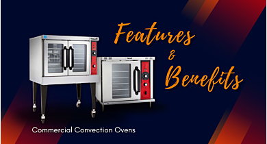 Commercial convection ovens on red and black background