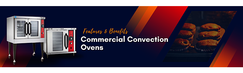 Commercial convection ovens on red and black background