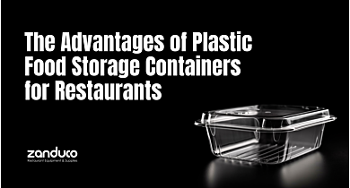 The Advantages of Plastic Food Storage Containers for Restaurants on black background beside a storage container