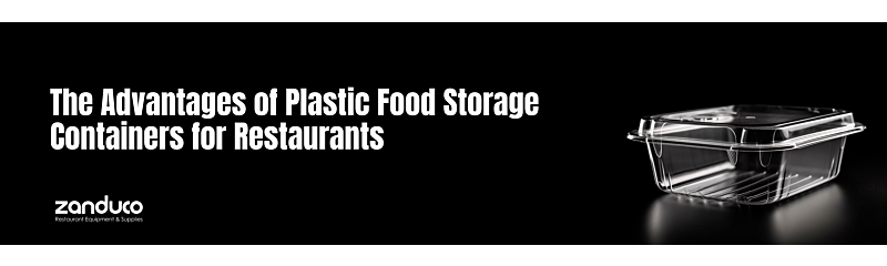 The Advantages of Plastic Food Storage Containers for Restaurants on black background beside a storage container