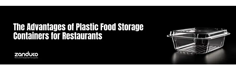 The Advantages of Plastic Food Storage Containers for Restaurants on black background beside a storage container