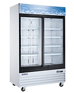 Aurora 54" White Two Sliding Glass Door Reach-In Merchandiser Refrigerator with 1274L Capacity and Lightbox - 120V, 249W - CA