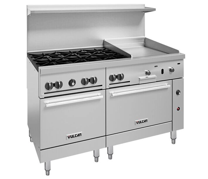 Vulcan Endurance Series 60" Gas Range with 2 Standard Ovens, 6 Burners, and 24" Thermostatic Griddle - USA