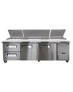 Omcan 94" Refrigerated Pizza Prep Table with Drawers and 906L Capacity - 110-120V, 1/4 HP