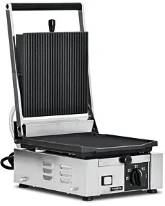 Trento Elite Series 10" x 9" Single Panini Grill with Grooved Top and Smooth Bottom Grill Surface