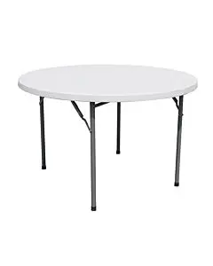 Zanduco 47" Solid Round Heavy-Duty White Plastic Folding Table