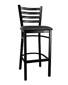 Omcan Metal Ladder Back Bar Height Chair with Black Finish and Black Vinyl Seat