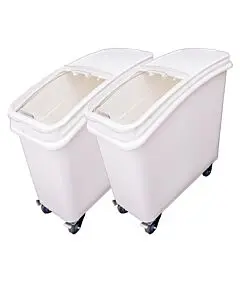 Omcan 80986 27 Gallon Mobile Ingredient Bin with Clear Plastic Cover, Sliding Lid & Scoop - 2 Pack