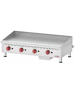 Omcan Countertop Stainless Steel Gas Griddle with 4 Burners Manual Control Natural Gas with Propane Conversion Kit - 120,000 BTU