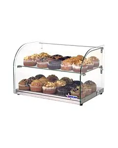 Omcan 2 Tier Curved Front Glass Display Case with Rear Doors - 22" x 15" x 15"