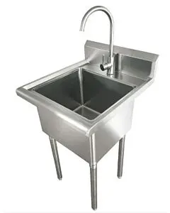Zanduco 21" 18-Gauge One Compartment Stainless Steel Laundry Sink with Faucet and Drain Basket - 18"x 16"x 12" Bowl