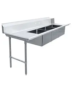 Zanduco 30" Depth Left Side Soiled Dish Table with Three Sinks