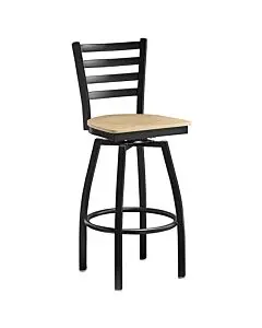 Omcan 47162 Metal Frame Ladder Back Bar Height Swivel Chair with Natural Wood Seat