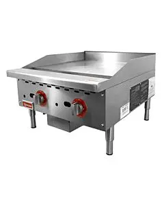 Omcan 24" Countertop Gas Griddle with 2 Burners Thermostat Control Natural Gas with Propane Conversion Kit - 56,000 BTU