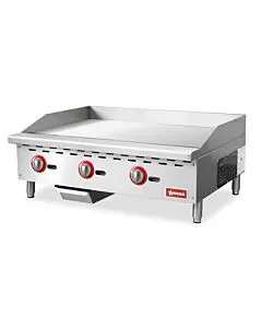 Omcan 36" Countertop Gas Griddle with 3 Burners Natural Gas with Propane Conversion Kit - 90,000 BTU
