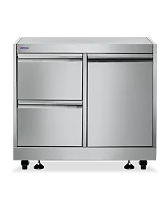 Omcan 32" Stainless Steel Cabinet Stand with Gas Tank Cabinet and 2 Drawers with Soft Hinge Drawer Slide