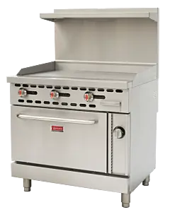 Omcan 36" Commercial Natural Gas Range with 36" Griddle and Standard Oven - 93,000 BTU