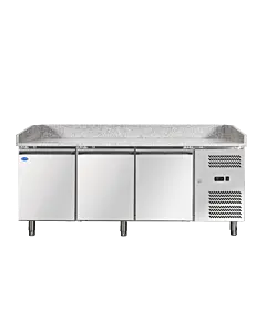Zanduco 80" Granite Top Refrigerated Pizza Prep Table with 3 Doors - 110V