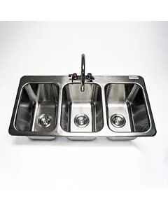 BK Resources DDI3-10141024-P-G Three Compartment Drop In Stainless Steel Sink with 10" X 14" X 10" Bowl With Faucet