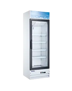 Aurora 26" White Single Glass Door Refrigerator with Lightbox and 382L Capacity - 120V, 288W
