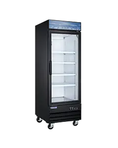 Aurora 29" Black Single Glass Door Refrigerator with Lightbox and 640L Capacity - 120V, 384W
