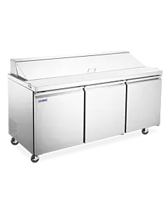 Aurora 70" Mega Refrigerated 3-Door Prep Table with 19.5 cu.ft. Capacity - 120V, 670W