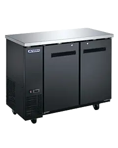 Aurora 49" Black Back Bar Cooler with 2 Solid Doors with 318L Capacity and Stainless Steel Countertop - 110V, 273W