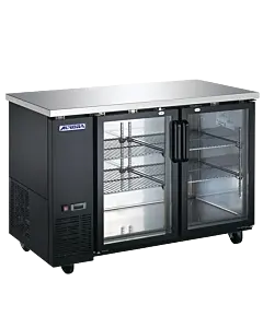 Aurora 61″ Black 2-Glass Door Back Bar Cooler with 446 Liters Capacity and Stainless Steel Countertop - 110V, 460W