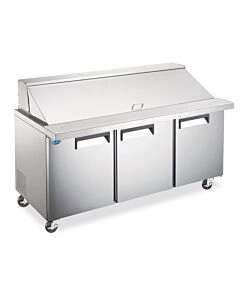 Zanduco 71" Mega Refrigerated Prep Table with 3 Doors and 19.5 cu.ft. Capacity - 110V, 1 HP, 1Ph
