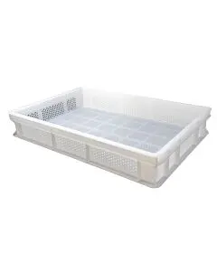 Omcan 23.6” x 15.7” x 3.93” Polypropylene Pasta Tray with Perforated Base and Sides - White