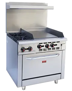 Zanduco 36" Commercial Gas Range with 2 Burners, 24″ Griddle and Standard Oven – Natural Gas