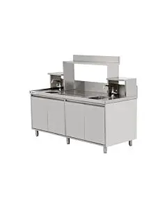 Omcan 72" Bubble Tea Station with 6” Backsplash, Two 15” x 15” x 10” Sinks, Drainage Panels & Overshelves