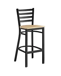 Omcan Bar Height Metal Ladder Back Chair with Natural Wood Seat