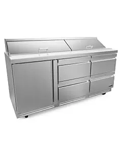 Fagor FST-72-18-D4-N 72 inch Sandwich/Salad Prep Table with 1 Door, 4 Drawers, 18 Pans & 10 inch Cutting Board, 25.5 Cu. Ft. – 115V