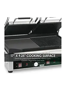 Waring WDG300 Half Panini and Half Flat Grill,17" x 9.5", 240V/3200W