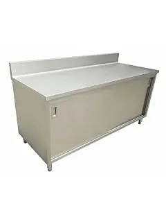Zanduco 24" Stainless Steel Worktable with Cabinet, Sliding Doors, and Backsplash