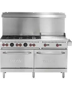 Vulcan SX60F-6B24G SX Series 60" 6 Burner with 24" Griddle and 2 Standard Oven Liquid Propane - 258,000 BTU