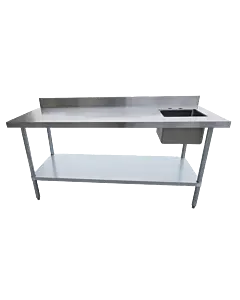 EFI TTUBR2484-B 24" x 84" Stainless Steel Worktable with Right Sink & Backsplash