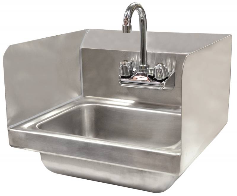Omcan Hand Sink Wall Mounted With 2 Sides Splash & 4" Faucet 
