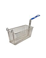 Omcan 13 1/4" x 5 7/8" x 5 5/8" H Nickel Plated Iron Fryer Basket with Front Hook