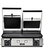 Trento Elite Series 10" x 19" Double Panini Grill with Grooved Top and Half Grooved Half Smooth Bottom Grill Plates