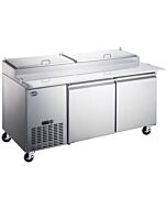 Zanduco 71" Stainless Steel 2-Doors Refrigerated Pizza Prep Table with 481L Capacity - 110V, 0.2HP