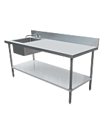 Zanduco 30" x 60" All Stainless Steel Table with Left Sink and 6" Backsplash with Faucet