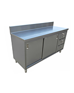 Zanduco 24" x 60" Worktable with Backsplash, Cabinet, Drawers, and Sliding Doors