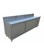 Zanduco 24" x 72" Worktable with Backsplash, Cabinet, Drawers, and Sliding Doors