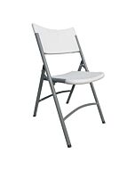 Omcan White Plastic Folding Chair with Grey Metal Frame