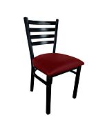 Omcan Metal Ladder Back Chair with Black Finish and Burgundy Vinyl Seat